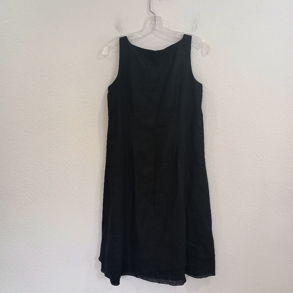 Eileen Fisher Black Sleeveless Irish Linen Dress - Picture 3 of 9